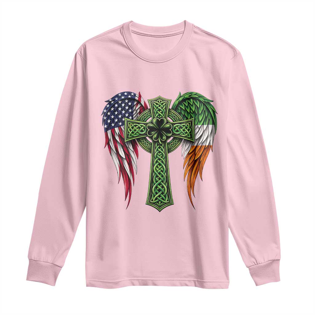 USA Flag Celtic Cross Irish American Long Sleeve Shirt St Patricks Day Gift TS12 Light Pink Print Your Wear
