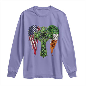 USA Flag Celtic Cross Irish American Long Sleeve Shirt St Patricks Day Gift TS12 Violet Print Your Wear
