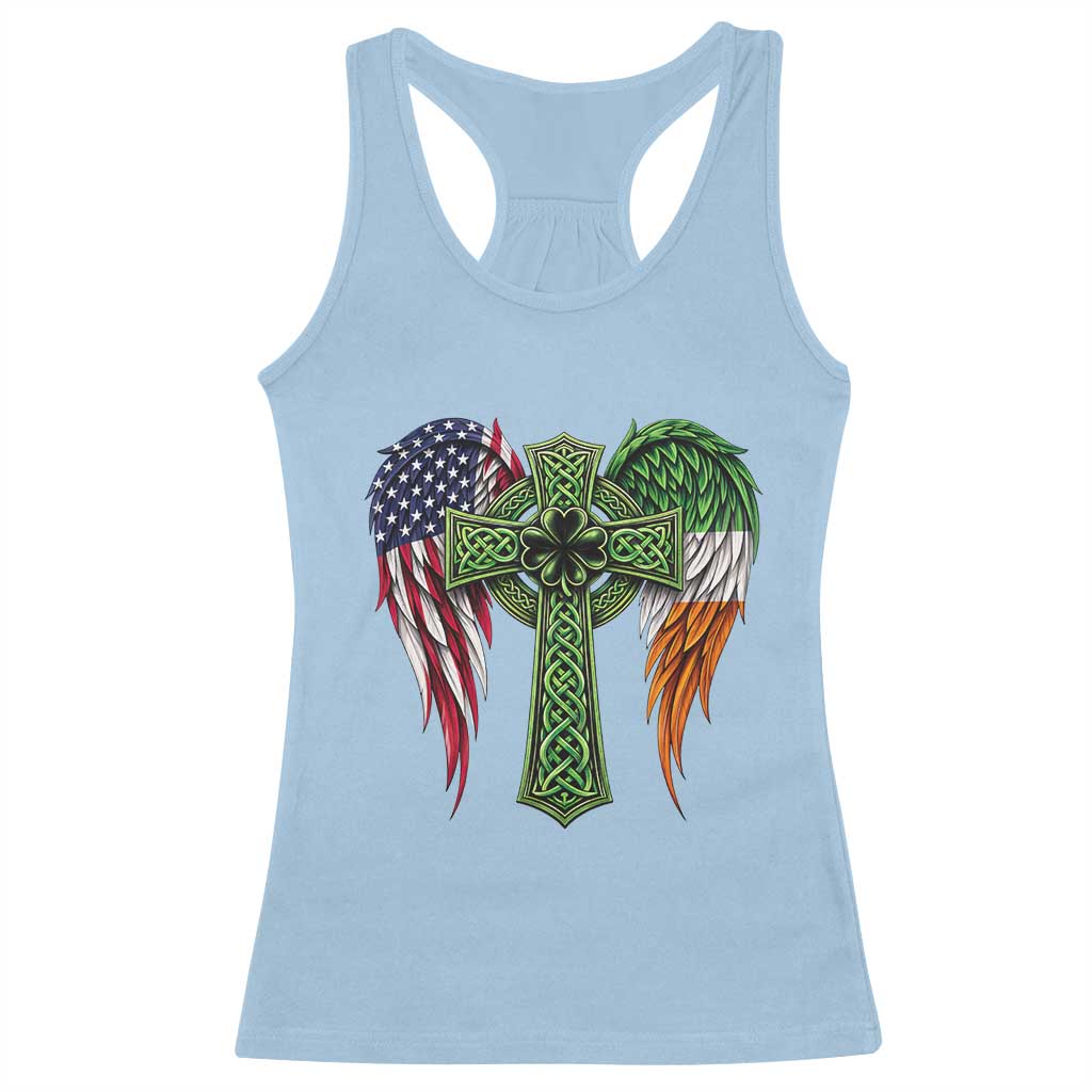USA Flag Celtic Cross Irish American Racerback Tank Top St Patricks Day Gift TS12 Light Blue Print Your Wear