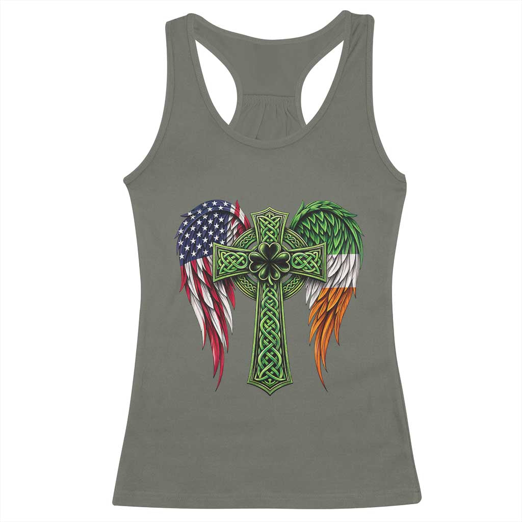 USA Flag Celtic Cross Irish American Racerback Tank Top St Patricks Day Gift TS12 Military Green Print Your Wear