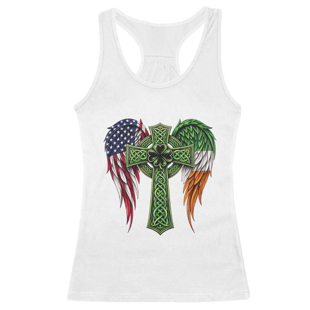 USA Flag Celtic Cross Irish American Racerback Tank Top St Patricks Day Gift TS12 White Print Your Wear