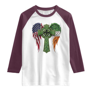 USA Flag Celtic Cross Irish American Raglan Shirt St Patricks Day Gift TS12 White Maroon Print Your Wear