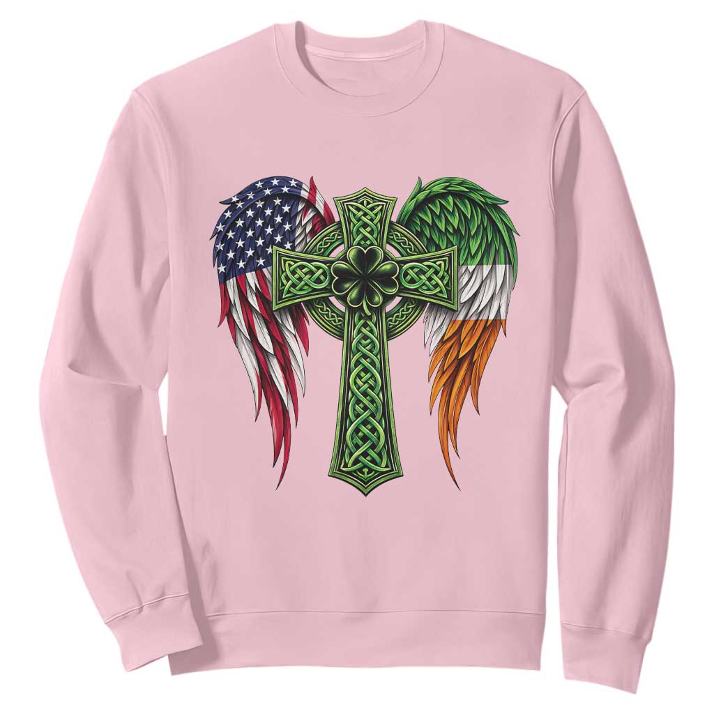 USA Flag Celtic Cross Irish American Sweatshirt St Patricks Day Gift TS12 Light Pink Print Your Wear