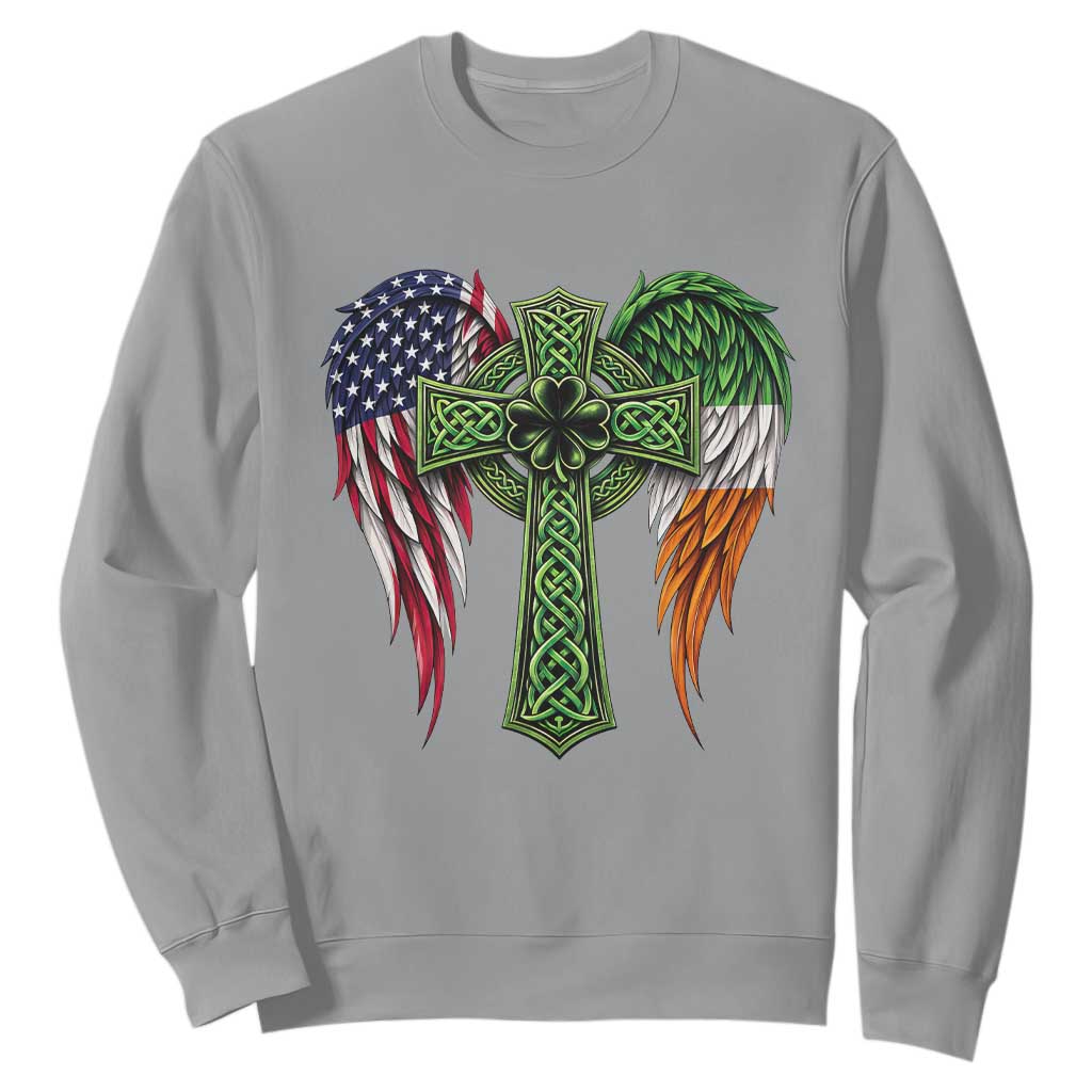 USA Flag Celtic Cross Irish American Sweatshirt St Patricks Day Gift TS12 Sport Gray Print Your Wear