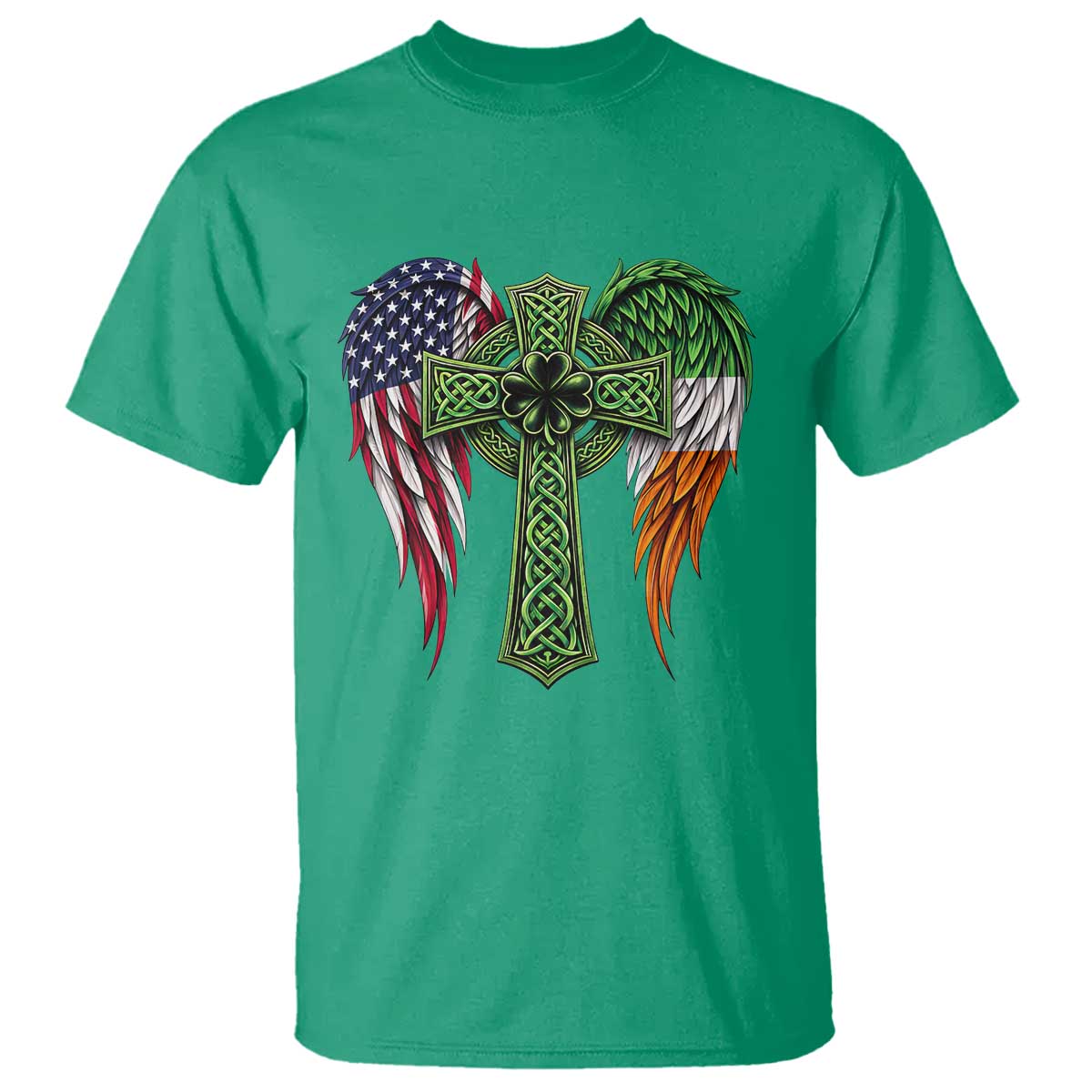 USA Flag Celtic Cross Irish American T Shirt St Patricks Day Gift TS12 Irish Green Print Your Wear