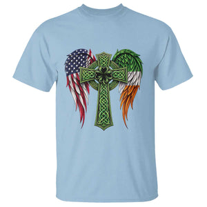 USA Flag Celtic Cross Irish American T Shirt St Patricks Day Gift TS12 Light Blue Print Your Wear