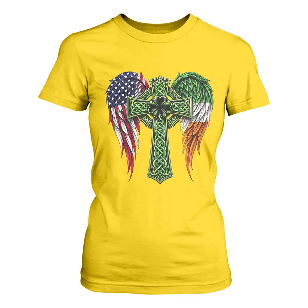 USA Flag Celtic Cross Irish American T Shirt For Women St Patricks Day Gift TS12 Daisy Print Your Wear