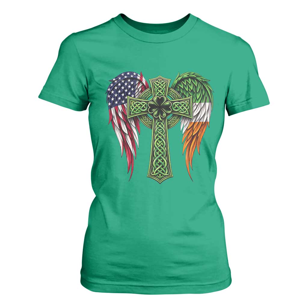 USA Flag Celtic Cross Irish American T Shirt For Women St Patricks Day Gift TS12 Irish Green Print Your Wear