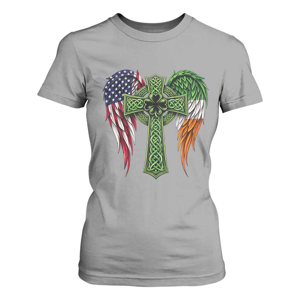 USA Flag Celtic Cross Irish American T Shirt For Women St Patricks Day Gift TS12 Sport Gray Print Your Wear