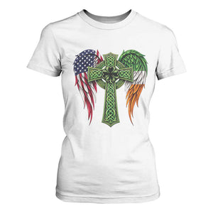 USA Flag Celtic Cross Irish American T Shirt For Women St Patricks Day Gift TS12 White Print Your Wear