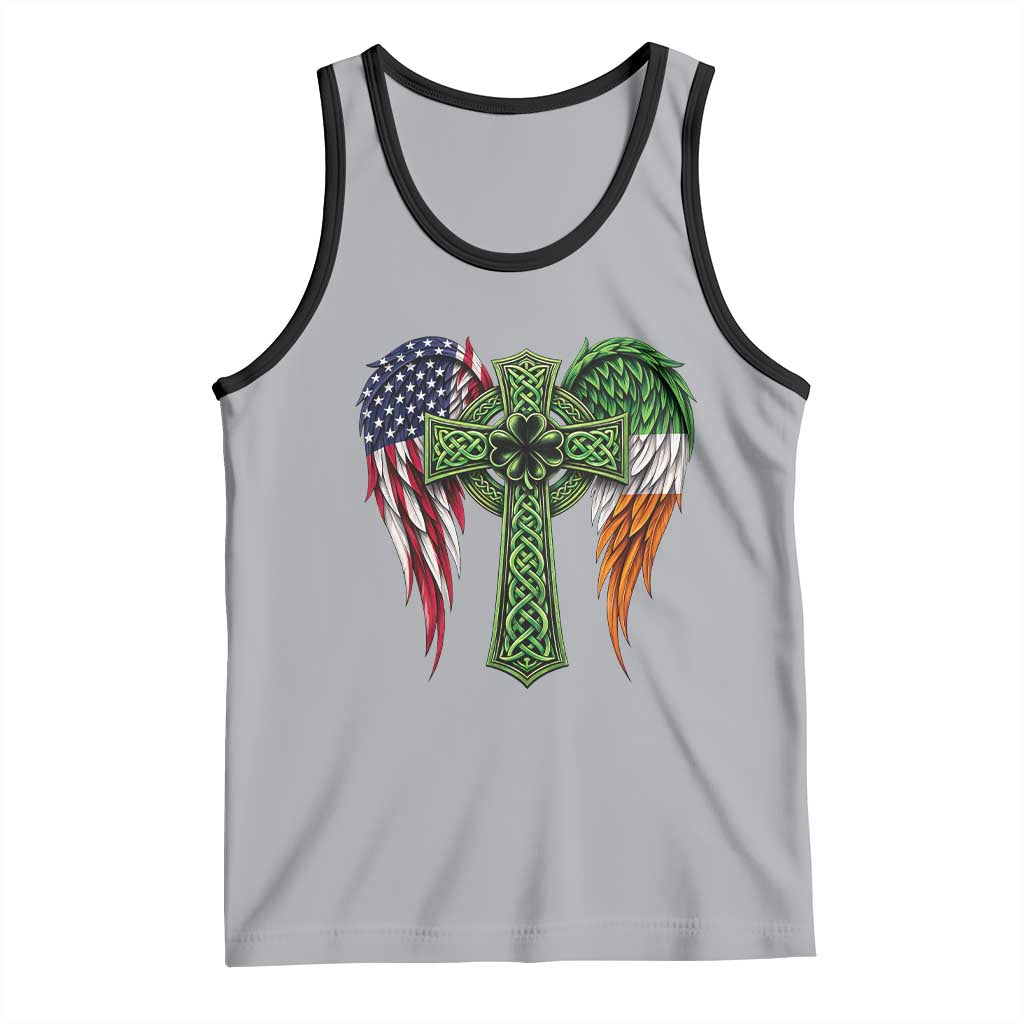 USA Flag Celtic Cross Irish American Tank Top St Patricks Day Gift TS12 Athletic Heather Black Print Your Wear