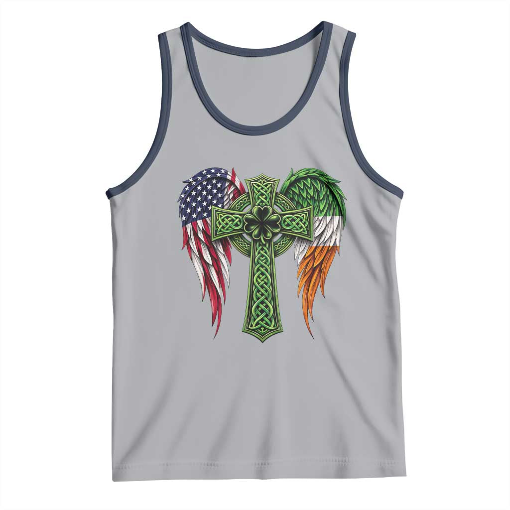 USA Flag Celtic Cross Irish American Tank Top St Patricks Day Gift TS12 Athletic Heather Navy Print Your Wear