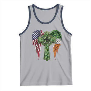 USA Flag Celtic Cross Irish American Tank Top St Patricks Day Gift TS12 Athletic Heather Navy Print Your Wear