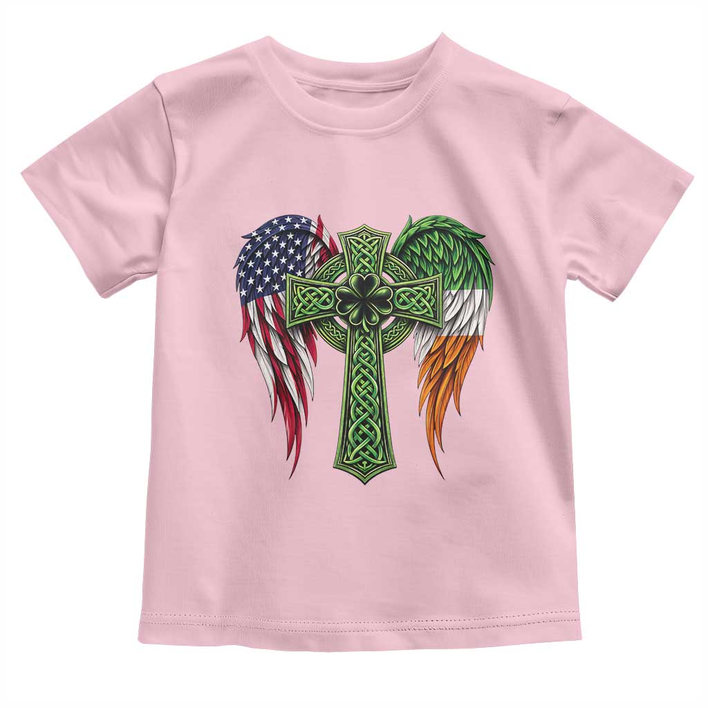 USA Flag Celtic Cross Irish American Toddler T Shirt St Patricks Day Gift TS12 Light Pink Print Your Wear