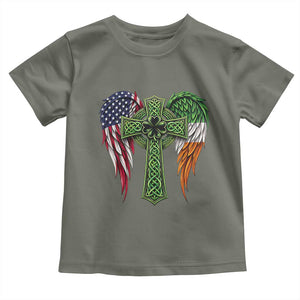 USA Flag Celtic Cross Irish American Toddler T Shirt St Patricks Day Gift TS12 Military Green Print Your Wear