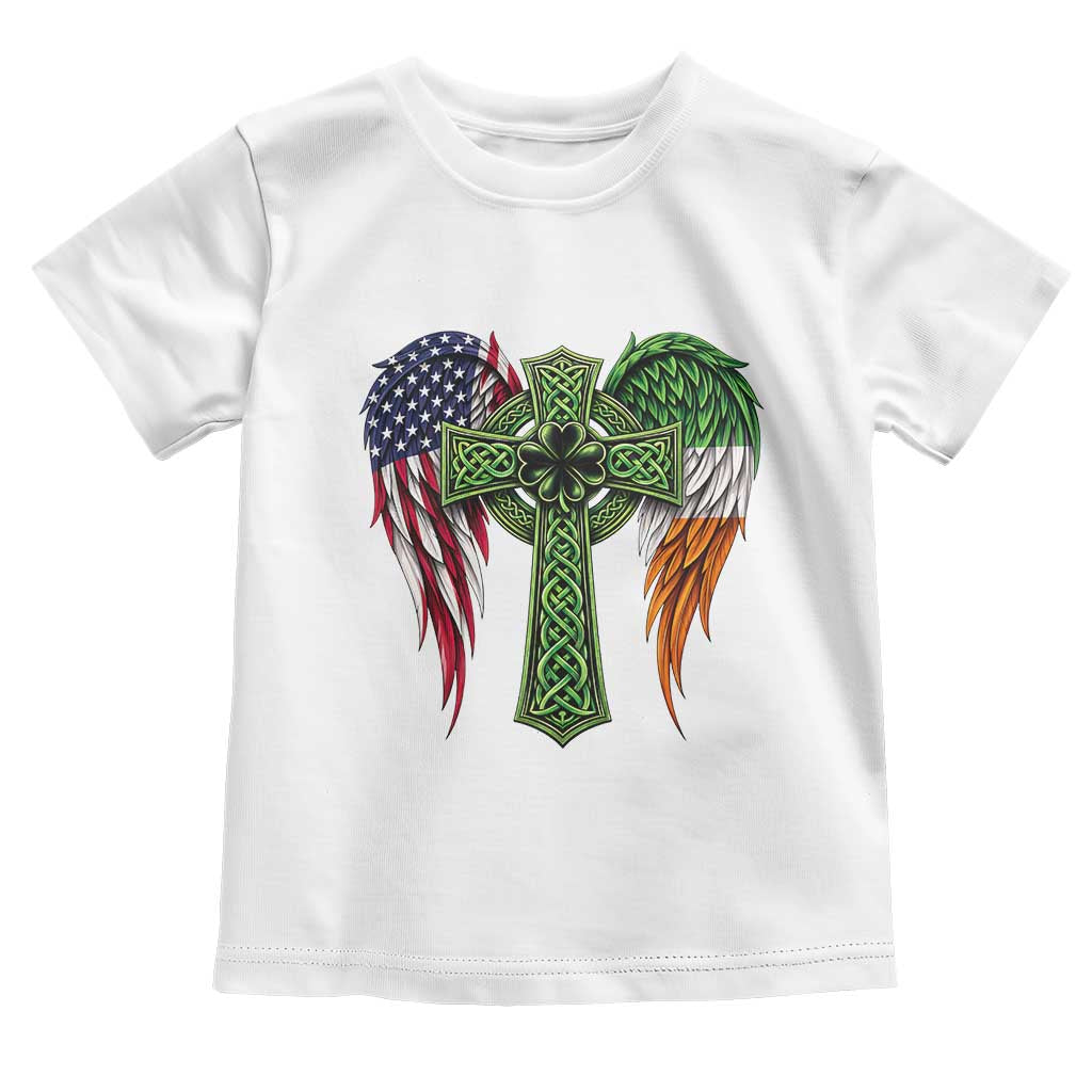 USA Flag Celtic Cross Irish American Toddler T Shirt St Patricks Day Gift TS12 White Print Your Wear