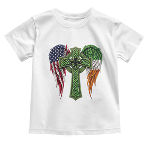 USA Flag Celtic Cross Irish American Toddler T Shirt St Patricks Day Gift TS12 White Print Your Wear