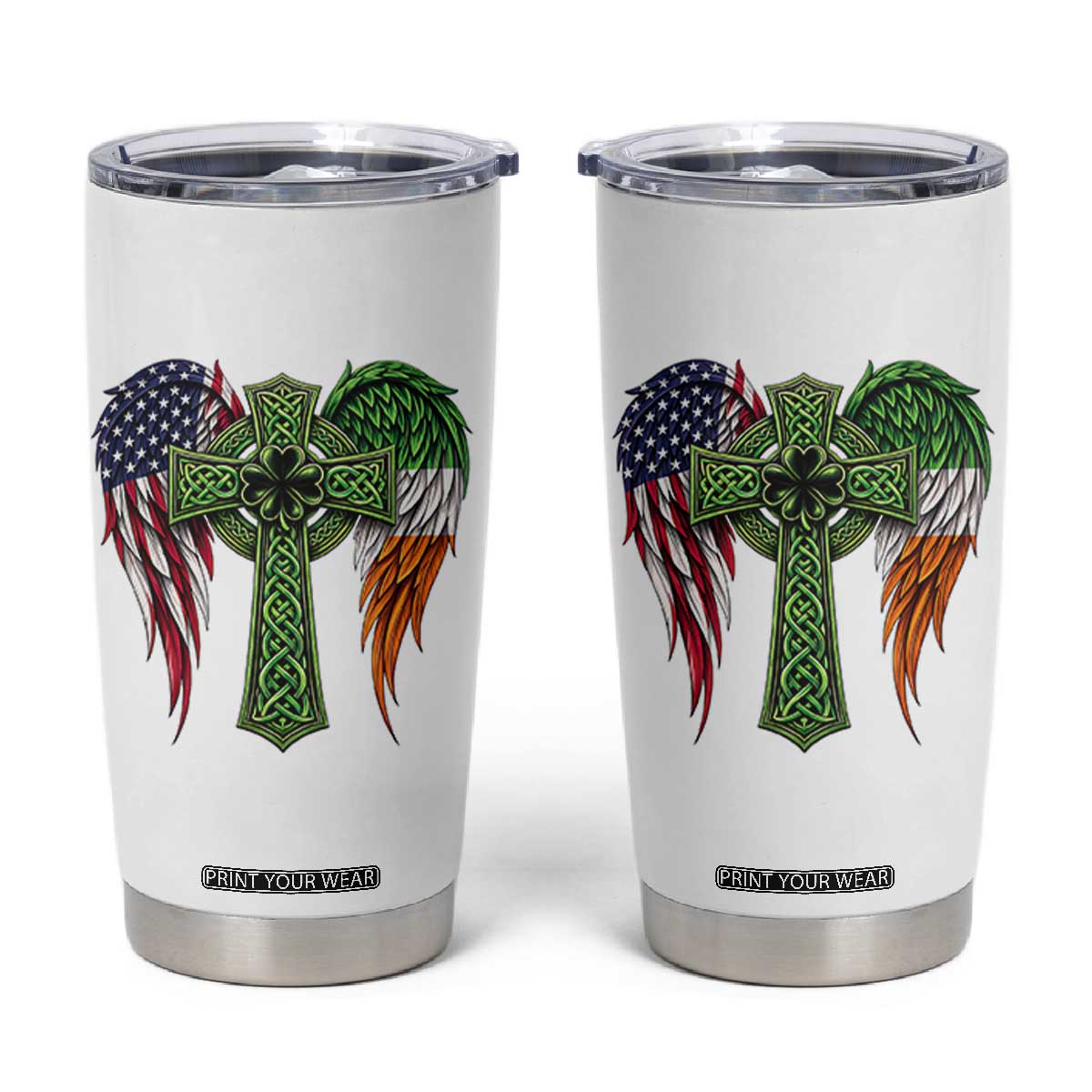 USA Flag Celtic Cross Irish American Tumbler Cup St Patricks Day Gift TS12 White Print Your Wear