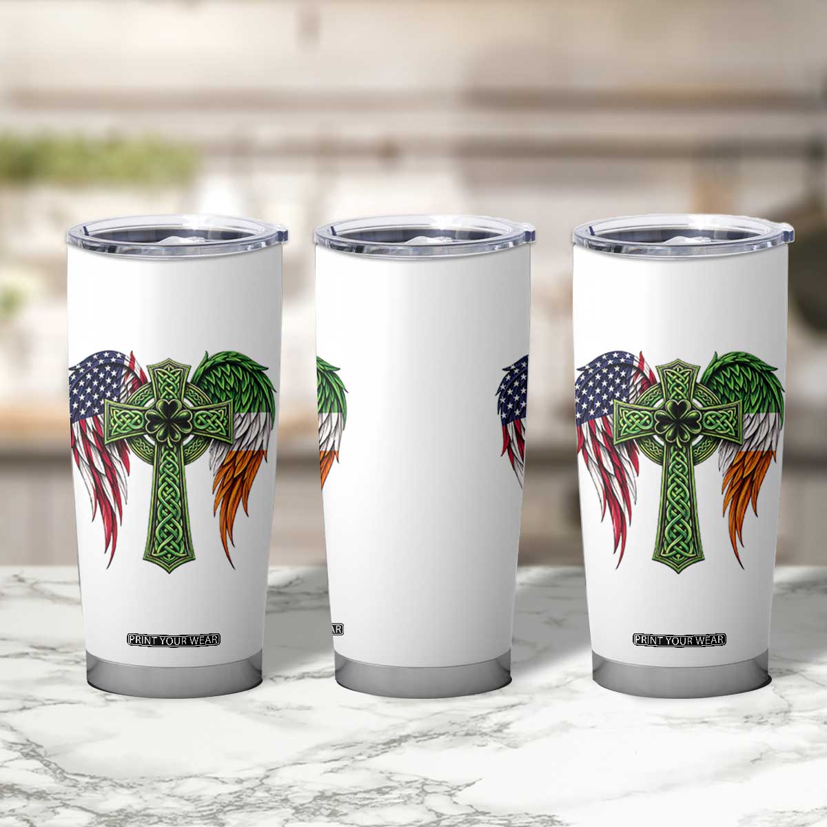 USA Flag Celtic Cross Irish American Tumbler Cup St Patricks Day Gift TS12 Print Your Wear