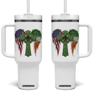 USA Flag Celtic Cross Irish American Tumbler With Handle St Patricks Day Gift TS12 One Size: 40 oz White Print Your Wear