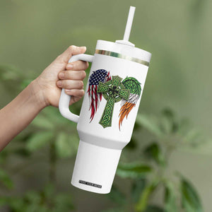 USA Flag Celtic Cross Irish American Tumbler With Handle St Patricks Day Gift TS12 Print Your Wear