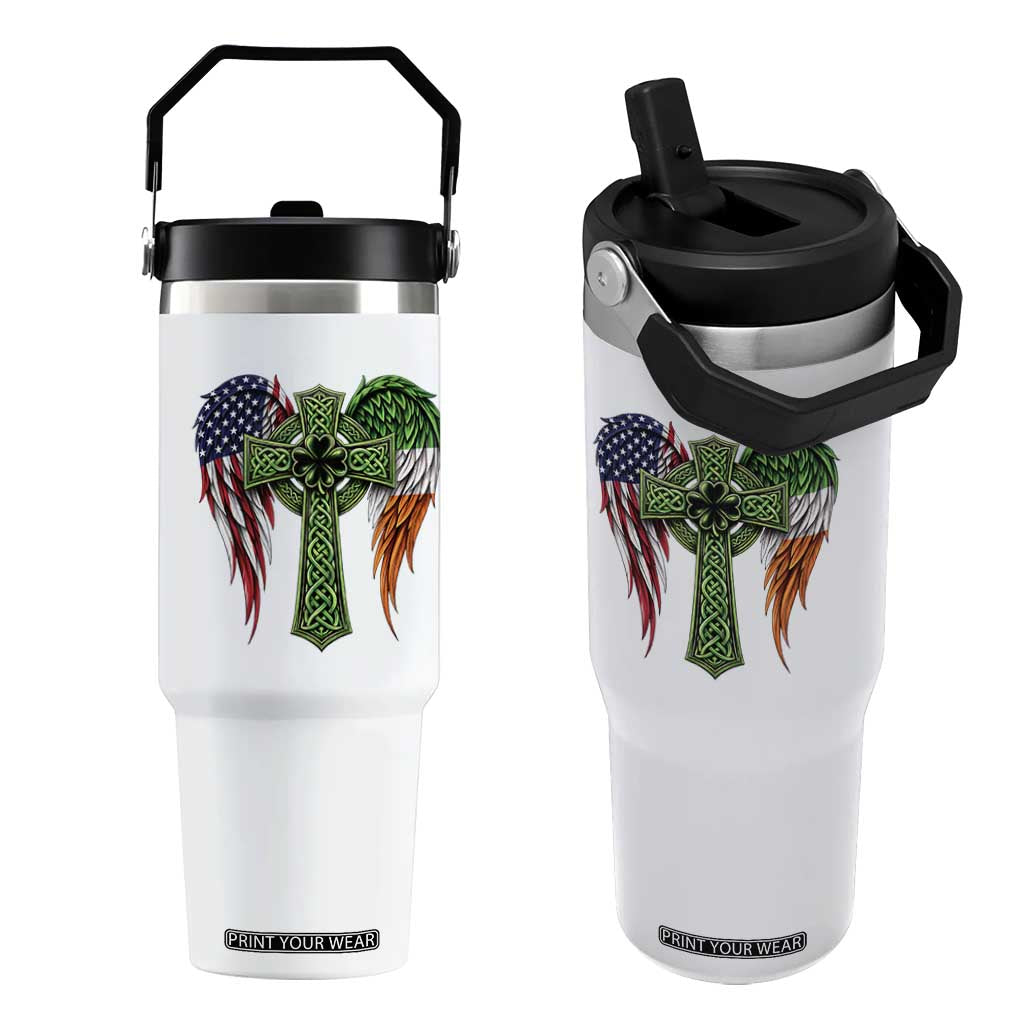 USA Flag Celtic Cross Irish American Flip Straw Tumbler St Patricks Day Gift TS12 One Size: 30 oz White Print Your Wear