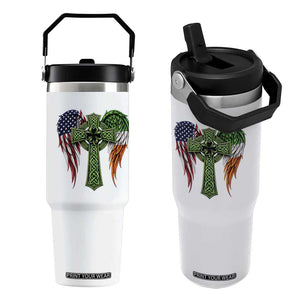 USA Flag Celtic Cross Irish American Flip Straw Tumbler St Patricks Day Gift TS12 One Size: 30 oz White Print Your Wear