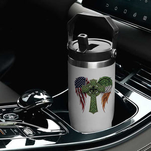 USA Flag Celtic Cross Irish American Flip Straw Tumbler St Patricks Day Gift TS12 Print Your Wear