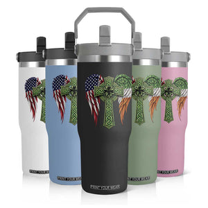 USA Flag Celtic Cross Irish American Flip Straw Tumbler St Patricks Day Gift TS12 Print Your Wear