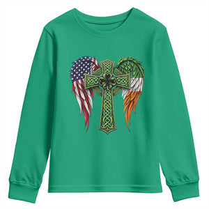 USA Flag Celtic Cross Irish American Youth Sweatshirt St Patricks Day Gift TS12 Irish Green Print Your Wear