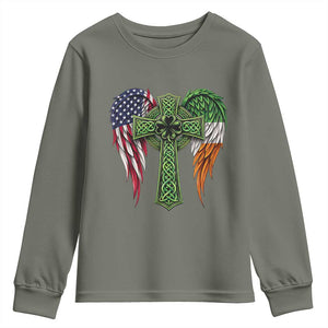 USA Flag Celtic Cross Irish American Youth Sweatshirt St Patricks Day Gift TS12 Military Green Print Your Wear