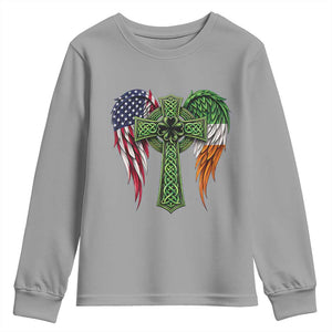USA Flag Celtic Cross Irish American Youth Sweatshirt St Patricks Day Gift TS12 Sport Gray Print Your Wear