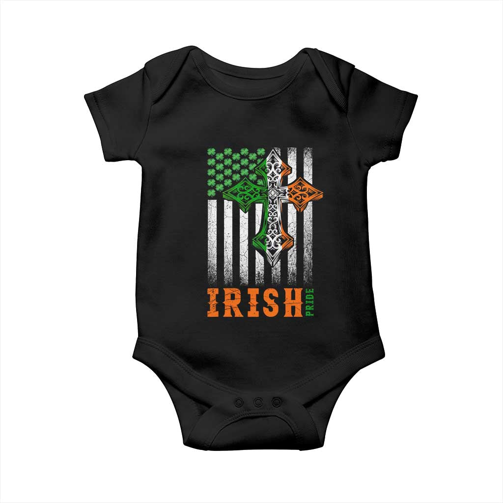 Irish American Pride Celtic Cross USA Flag Baby Onesie St Patricks Day Gift TS12 Black Print Your Wear