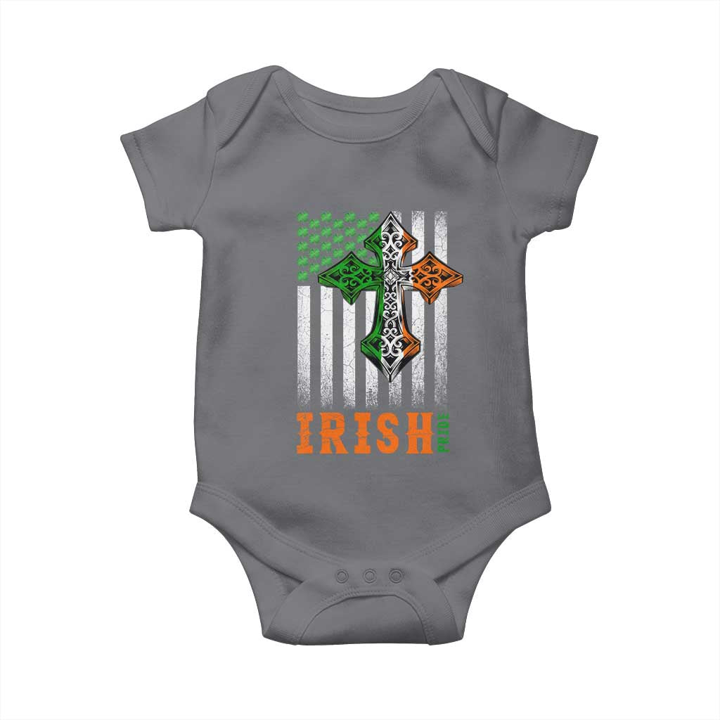 Irish American Pride Celtic Cross USA Flag Baby Onesie St Patricks Day Gift TS12 Charcoal Print Your Wear