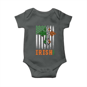 Irish American Pride Celtic Cross USA Flag Baby Onesie St Patricks Day Gift TS12 Dark Heather Print Your Wear