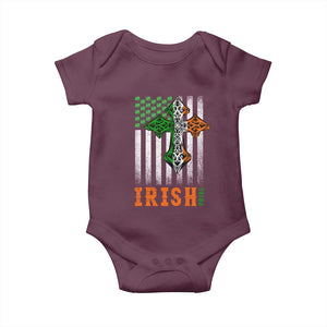 Irish American Pride Celtic Cross USA Flag Baby Onesie St Patricks Day Gift TS12 Maroon Print Your Wear
