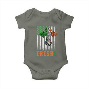 Irish American Pride Celtic Cross USA Flag Baby Onesie St Patricks Day Gift TS12 Military Green Print Your Wear