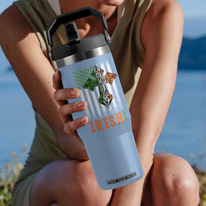 Irish American Pride Celtic Cross USA Flag Flip Straw Tumbler St Patricks Day Gift TS12 One Size: 30 oz Light Blue Print Your Wear