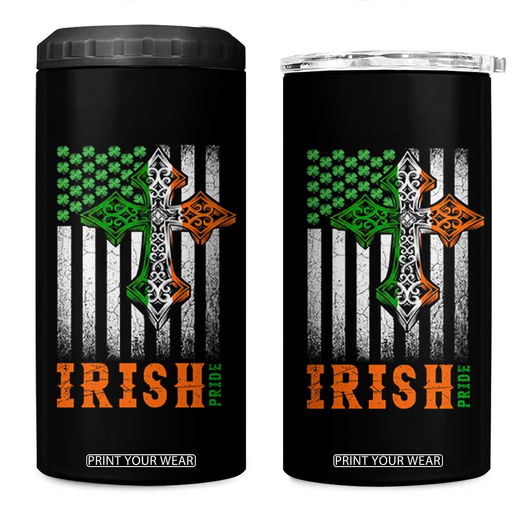Irish American Pride Celtic Cross USA Flag 4 in 1 Can Cooler Tumbler St Patricks Day Gift TS12 One Size: 16 oz Black Print Your Wear