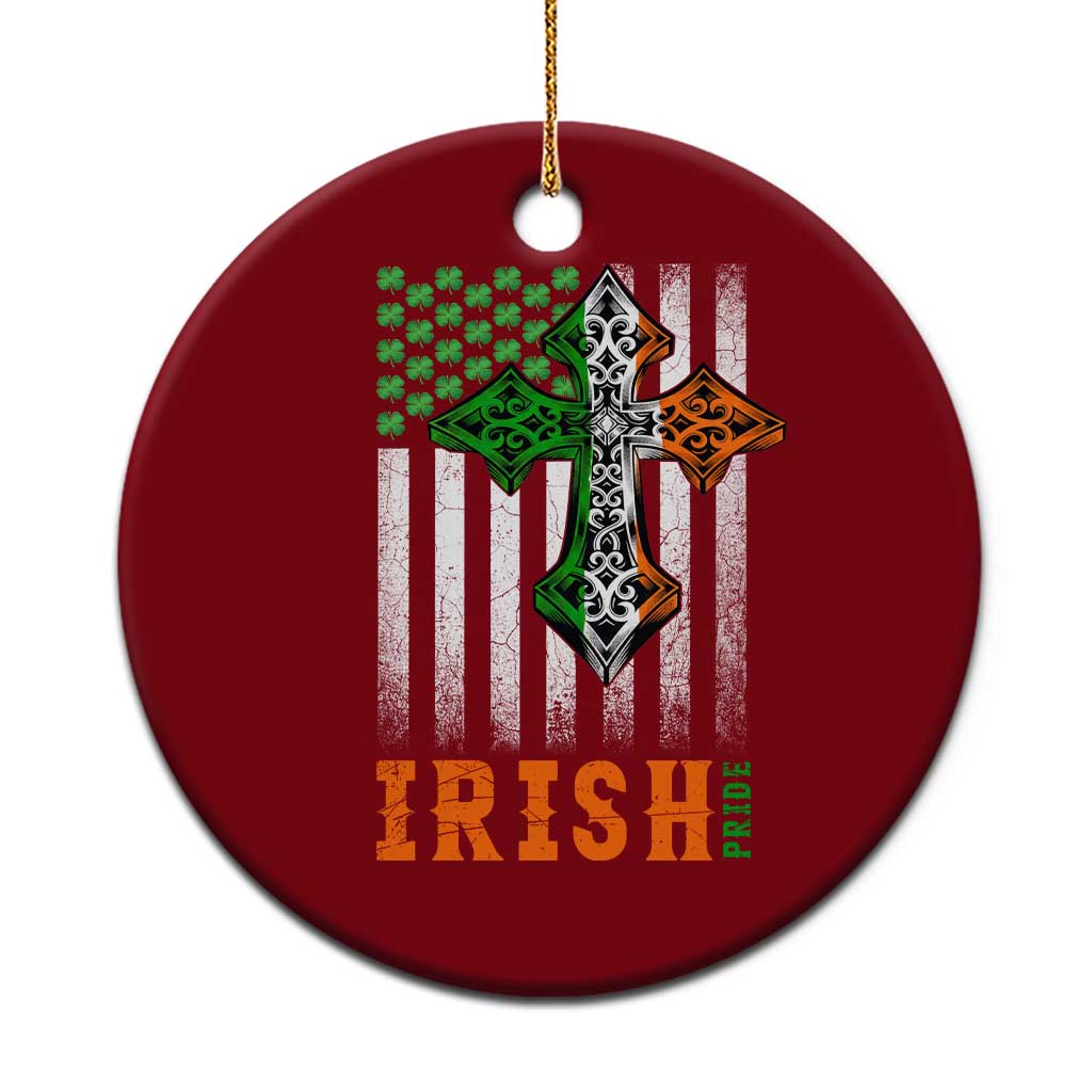 Irish American Pride Celtic Cross USA Flag Ceramic Ornament St Patricks Day Gift TS12 1pc Red Print Your Wear