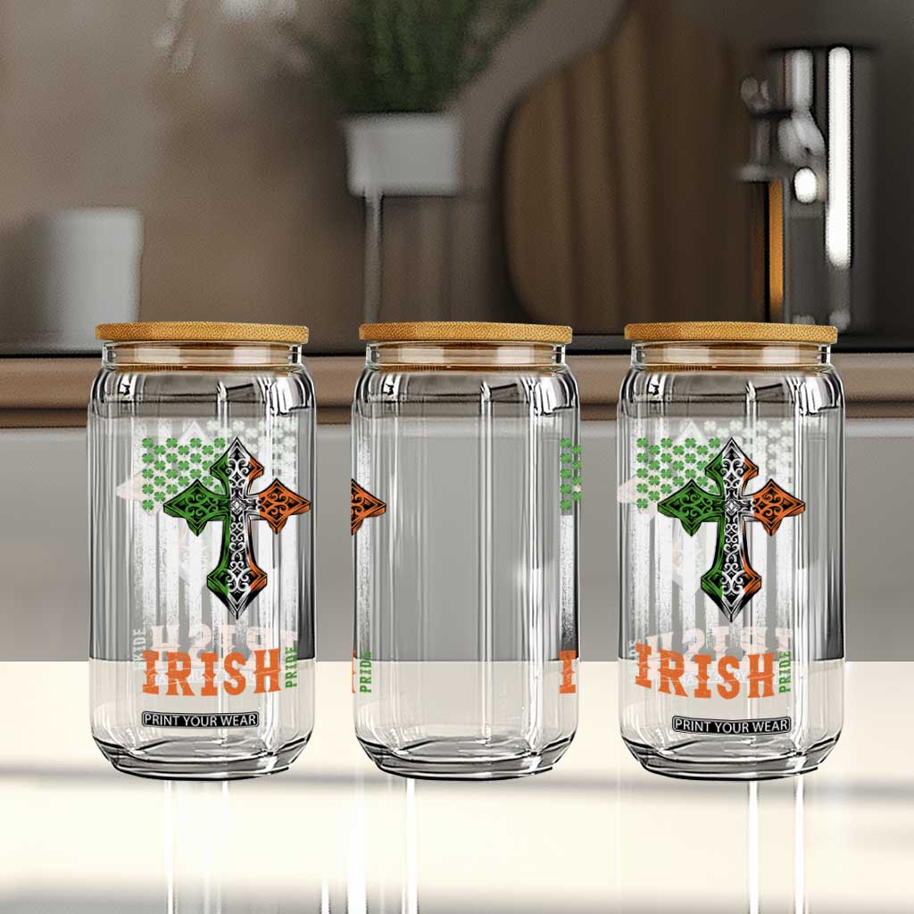 Irish American Pride Celtic Cross USA Flag Glass Can St Patricks Day Gift TS12 Print Your Wear