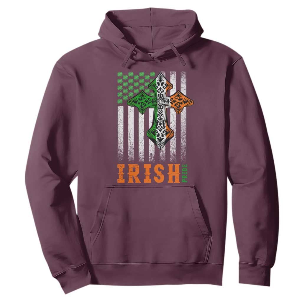 Irish American Pride Celtic Cross USA Flag Hoodie St Patricks Day Gift TS12 Maroon Print Your Wear