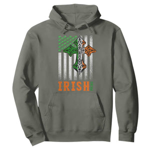 Irish American Pride Celtic Cross USA Flag Hoodie St Patricks Day Gift TS12 Military Green Print Your Wear