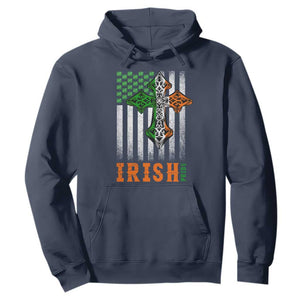 Irish American Pride Celtic Cross USA Flag Hoodie St Patricks Day Gift TS12 Navy Print Your Wear