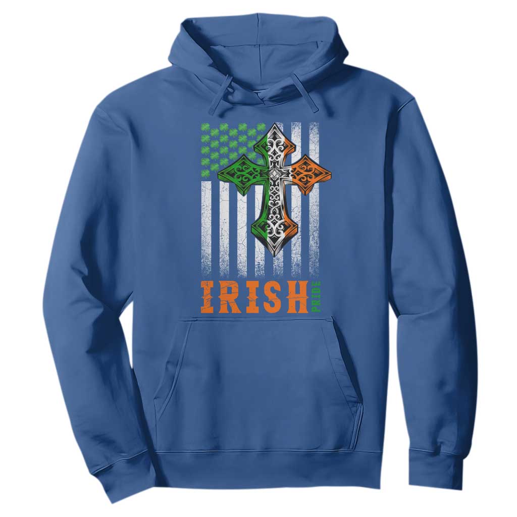 Irish American Pride Celtic Cross USA Flag Hoodie St Patricks Day Gift TS12 Royal Blue Print Your Wear