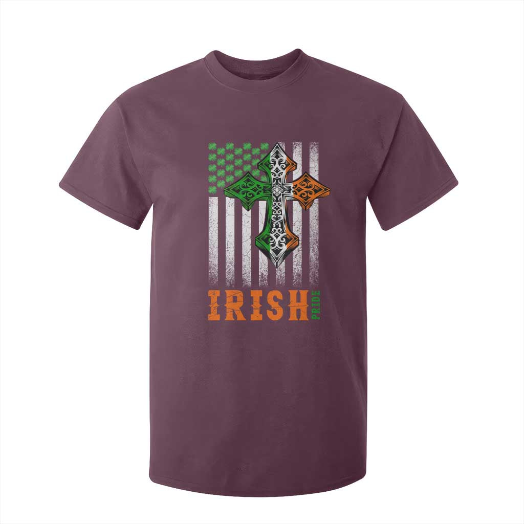 Irish American Pride Celtic Cross USA Flag T Shirt For Kid St Patricks Day Gift TS12 Maroon Print Your Wear