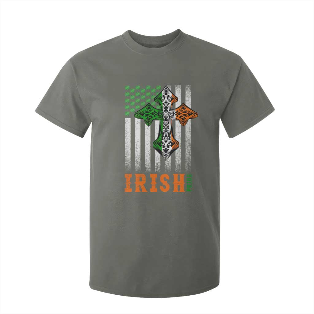 Irish American Pride Celtic Cross USA Flag T Shirt For Kid St Patricks Day Gift TS12 Military Green Print Your Wear