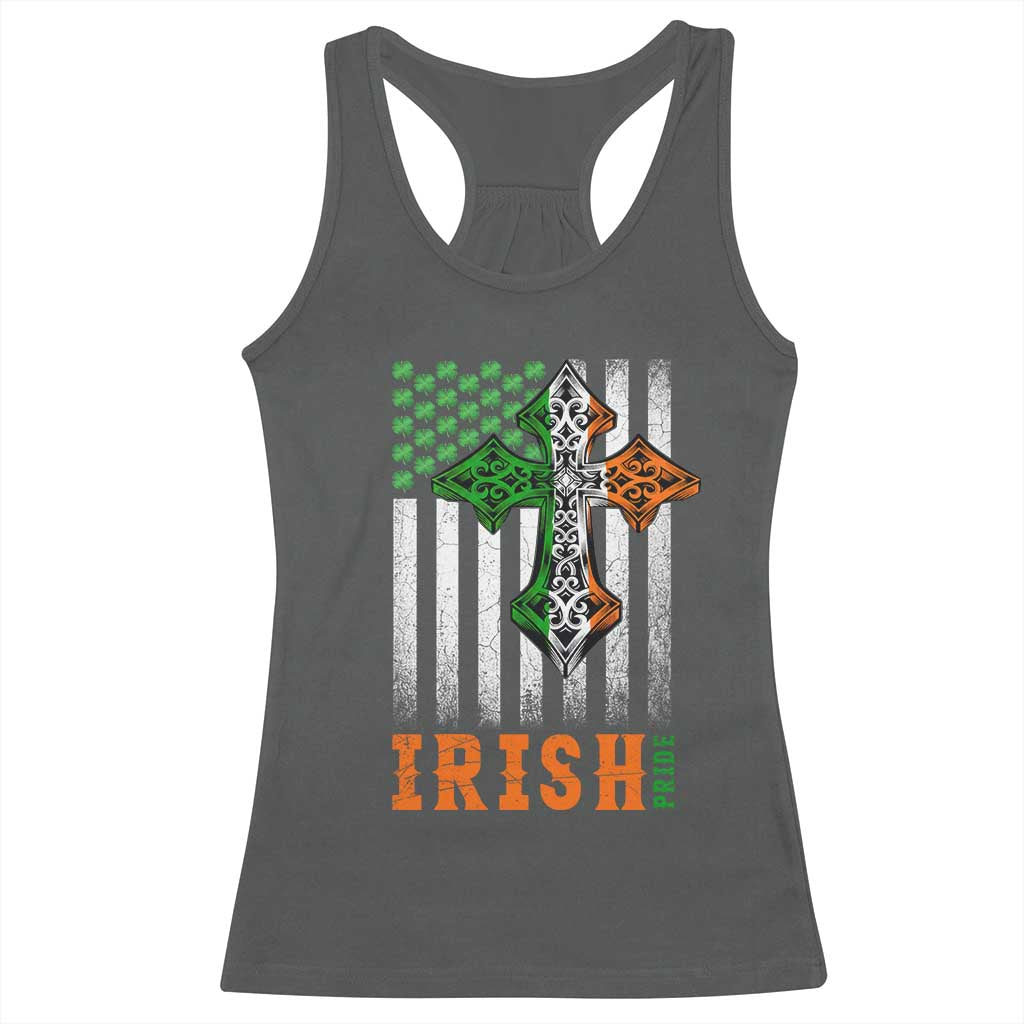 Irish American Pride Celtic Cross USA Flag Racerback Tank Top St Patricks Day Gift TS12 Dark Heather Print Your Wear