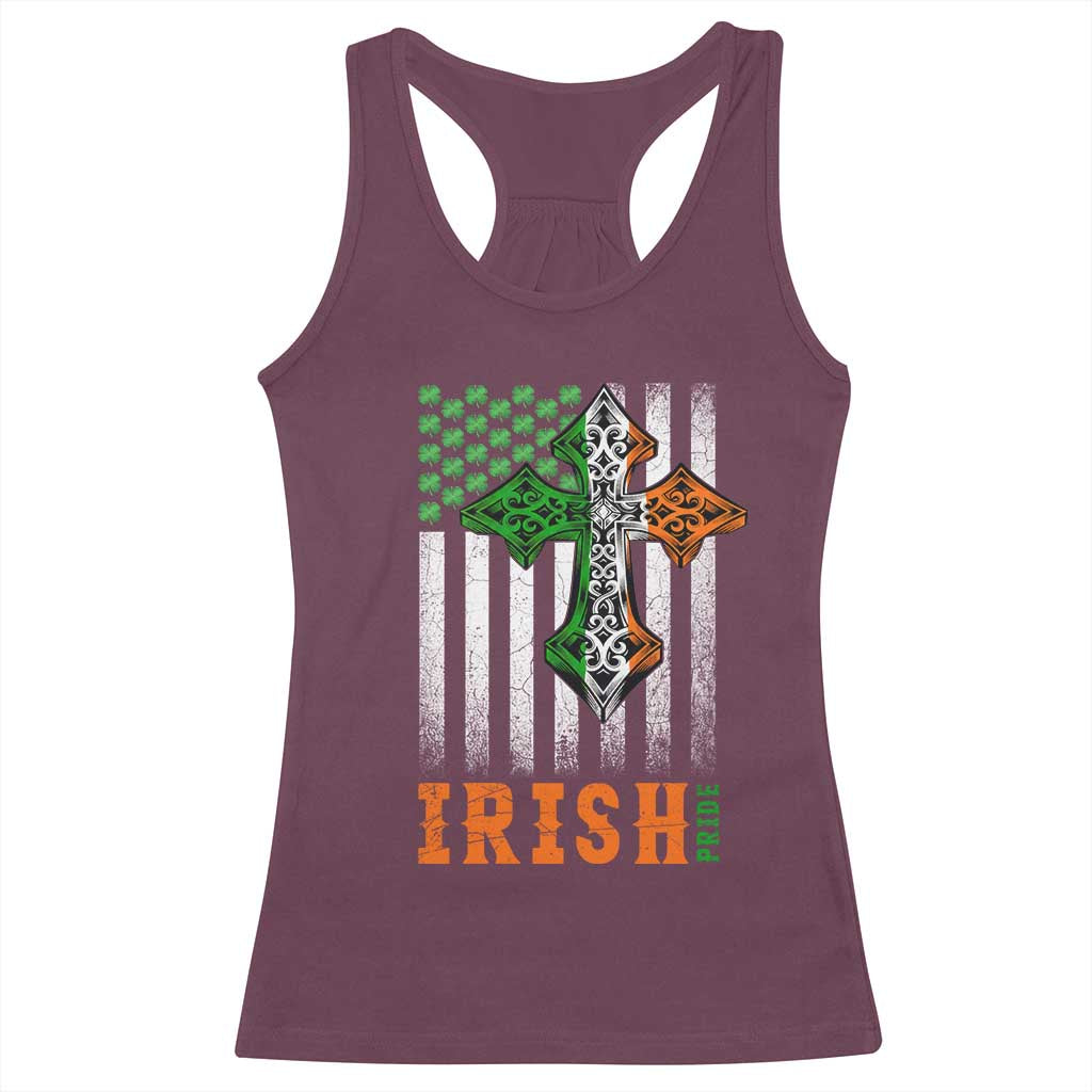 Irish American Pride Celtic Cross USA Flag Racerback Tank Top St Patricks Day Gift TS12 Maroon Print Your Wear