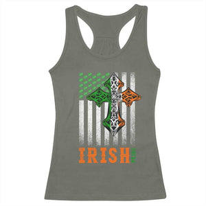 Irish American Pride Celtic Cross USA Flag Racerback Tank Top St Patricks Day Gift TS12 Military Green Print Your Wear